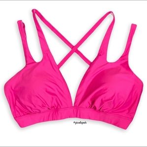 3 for $15 Cutout Halter Bikini Top Hot Pink Criss Cross Padded Swim V Neck 1X